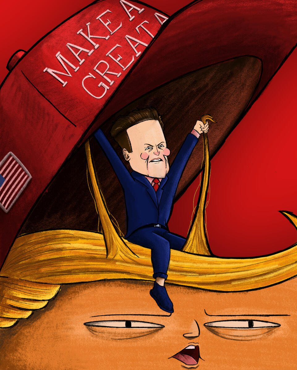 Editorial illustration of Elon Musk and Donald Trump.